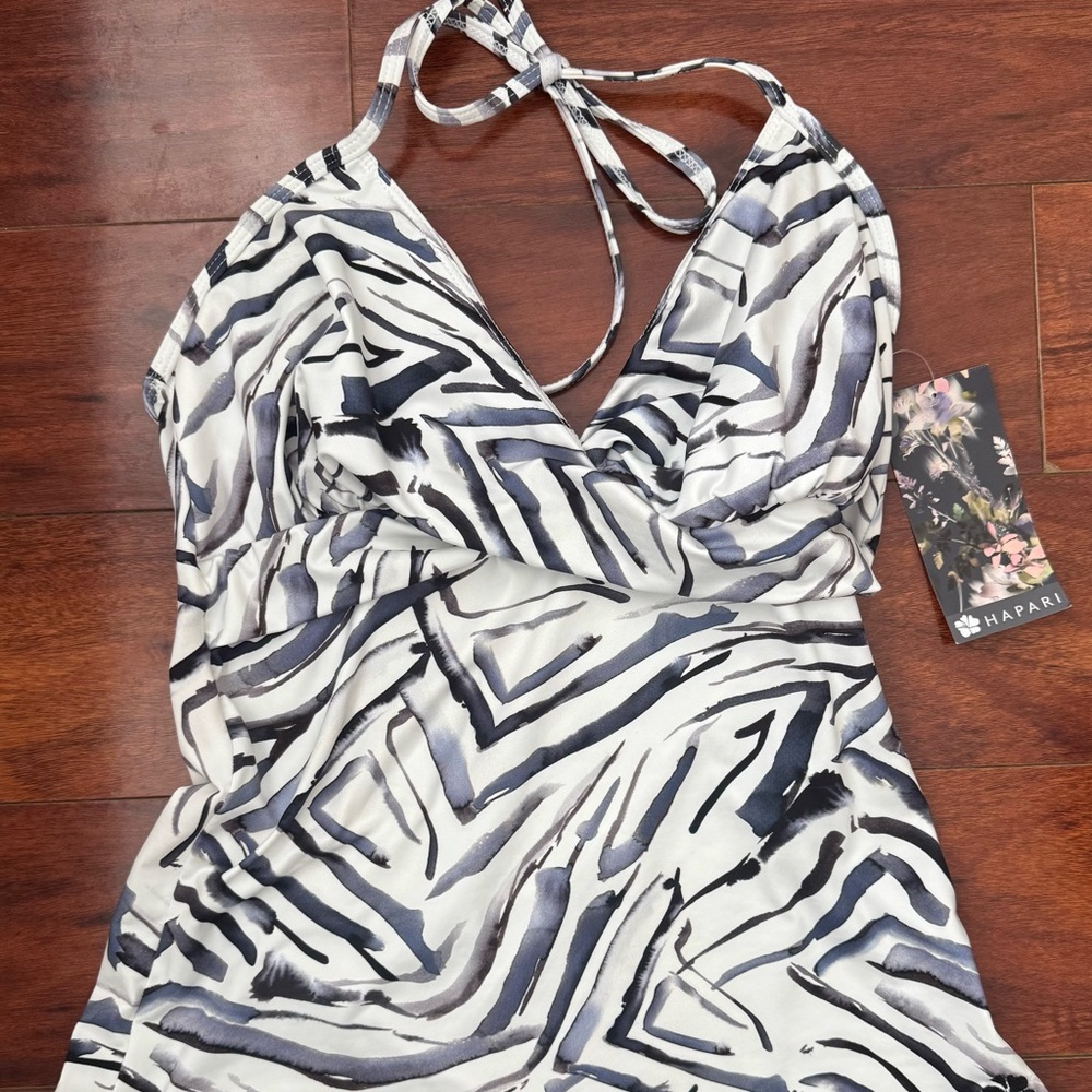 Hapari Black & White Zebra-Print Halter Swimdress